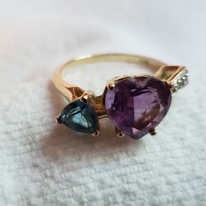 Mei stamped 10K amethyst topaz and diamond ring